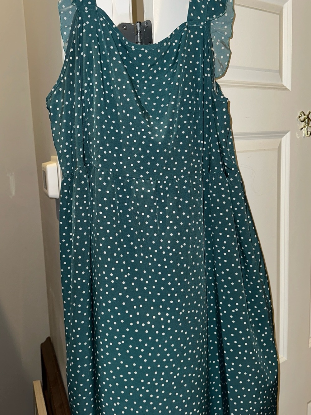 SHEIN Teal Polka Dot Ruffle Strap Tea Dress